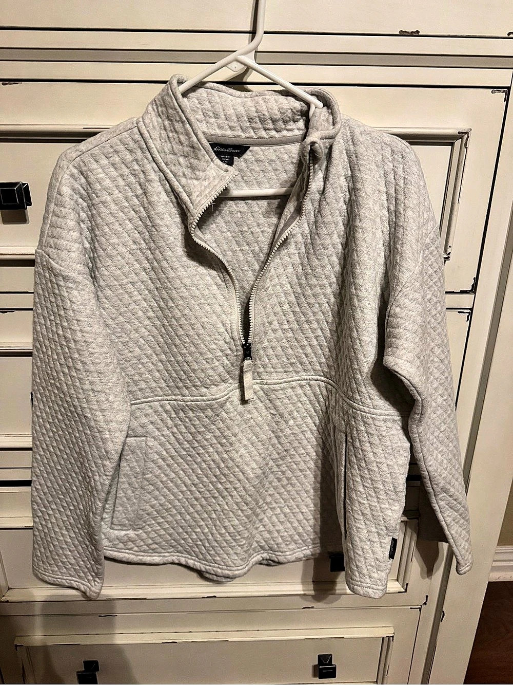 Eddie Bauer Women's Long Sleeve Quilted Half Zip Pullover Gray Large